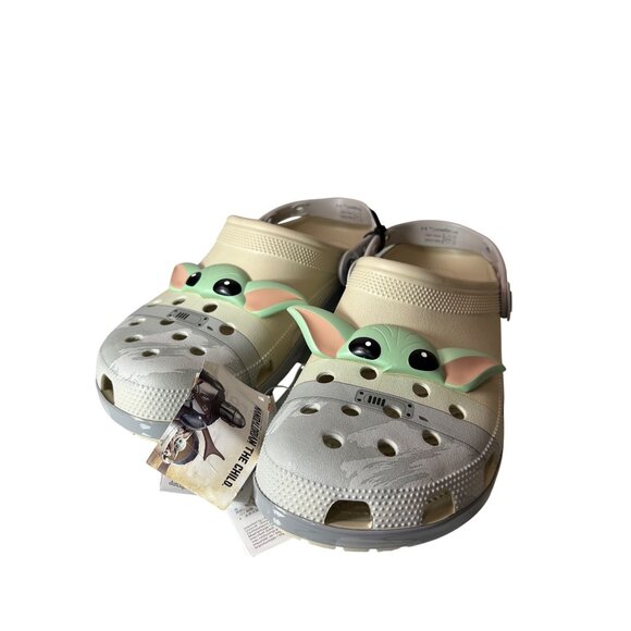 CROCS STAR WARS Classic Clogs Mens 12 Mandalorian Grogu Beige Tan Green Unisex - Picture 2 of 14
